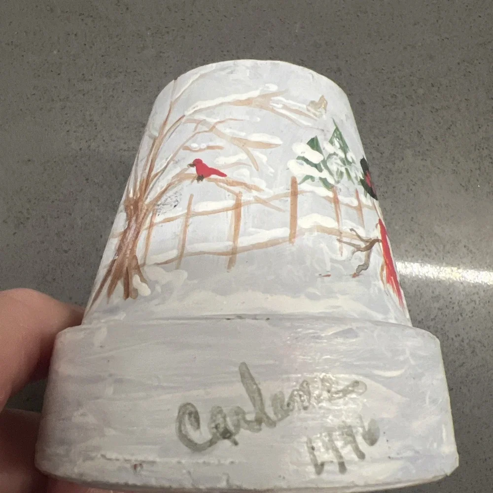Set of 2 Very Small Handpainted Christmas Plant Flower Pots